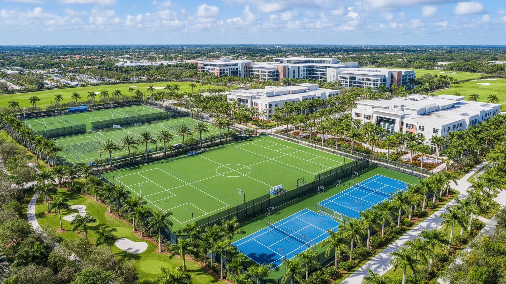 IMG Academy campus aerial view with sports fields and facilities