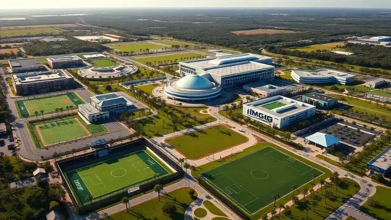 IMG Academy 600+ acre campus aerial view in Bradenton, Florida
