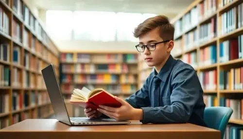 Student studying in modern school library